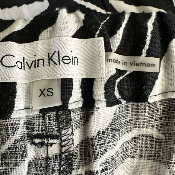Calvin Klein Womens size XS Zebra Print 100% Linen Cropped Pants Black White NEW - Picture 14 of 14